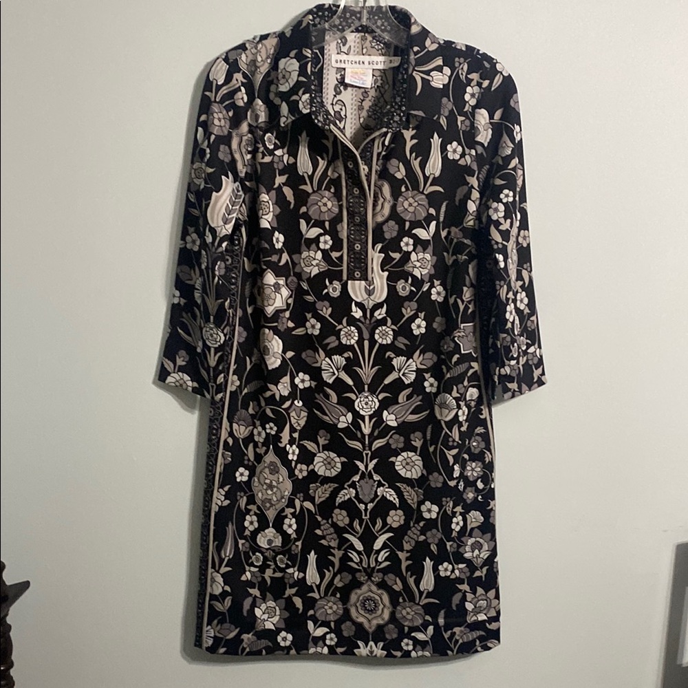 Gretchen Scott Designs Black and Gray Polo Dress with 3/4 Sleeves